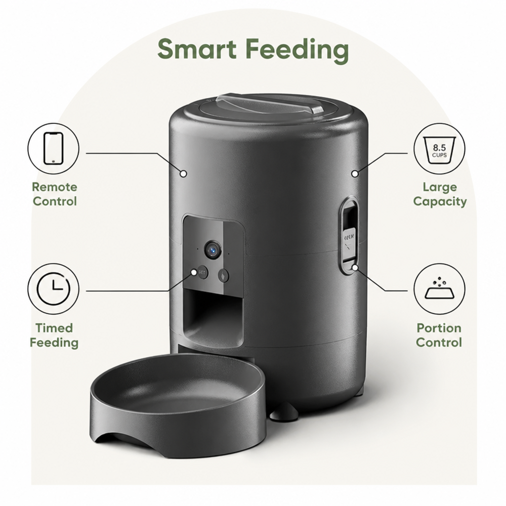 DogBedHouse App-Controlled & Portion-Controlled Pet Feeder (8.5-Cup Hopper)