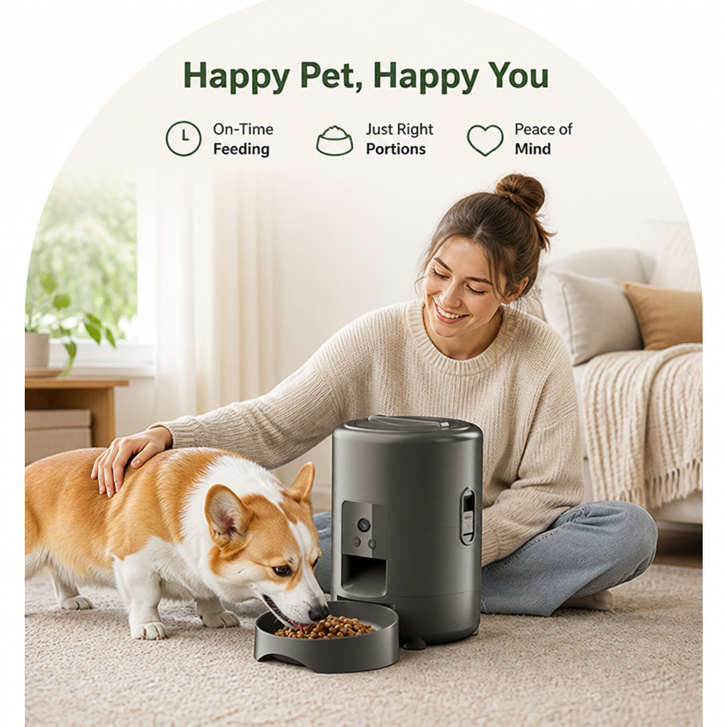 DogBedHouse App-Controlled & Portion-Controlled Pet Feeder (8.5-Cup Hopper)