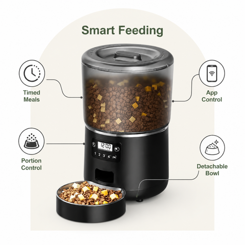 DogBedHouse App-Controlled & Scheduled Automatic Pet Feeder (Detachable Stainless Bowl)