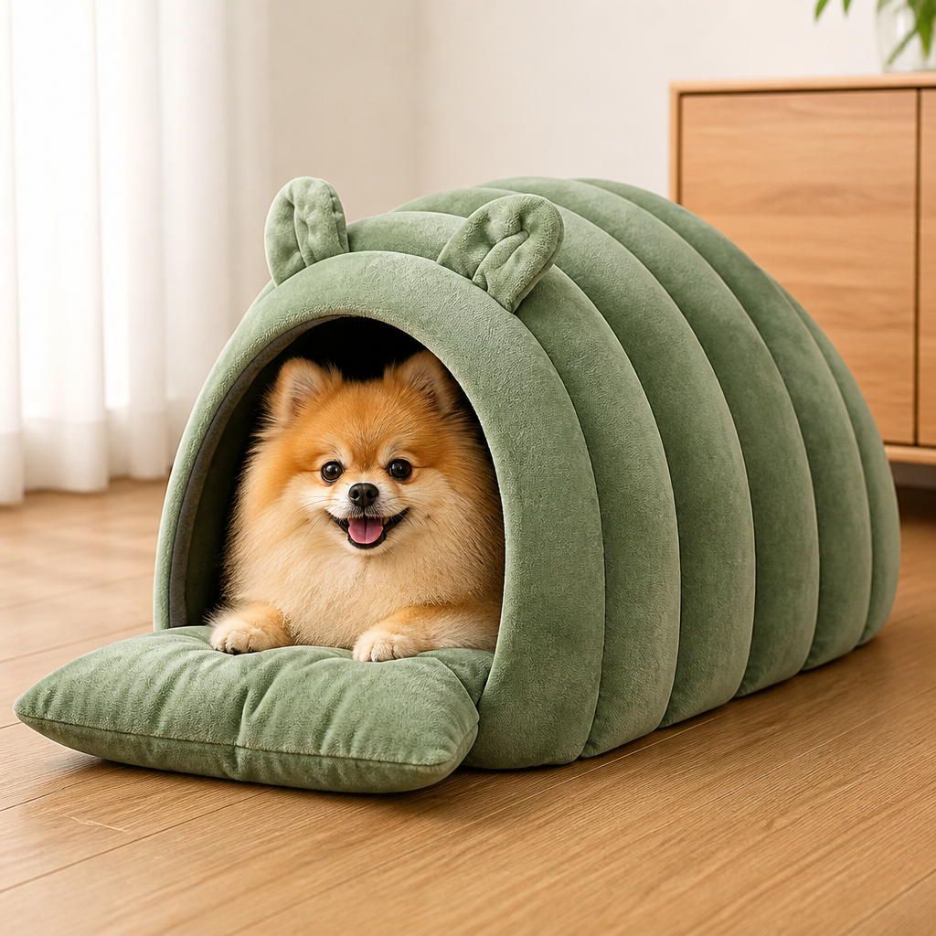 DogBedHouse Arctic Cashmere Half-Enclosed Cat Bed (Removable Cushion)