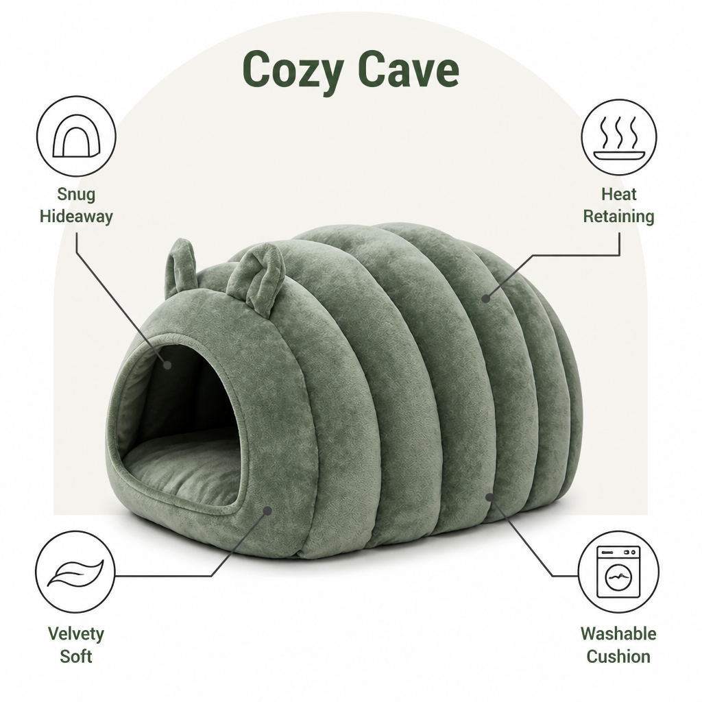 DogBedHouse Arctic Cashmere Half-Enclosed Cat Bed (Removable Cushion)