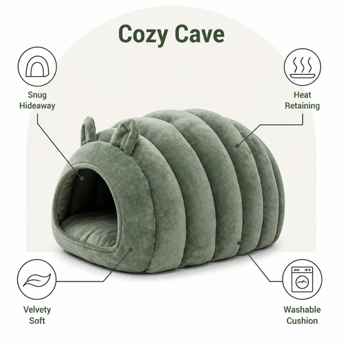 DogBedHouse Arctic Cashmere Half-Enclosed Cat Bed (Removable Cushion)