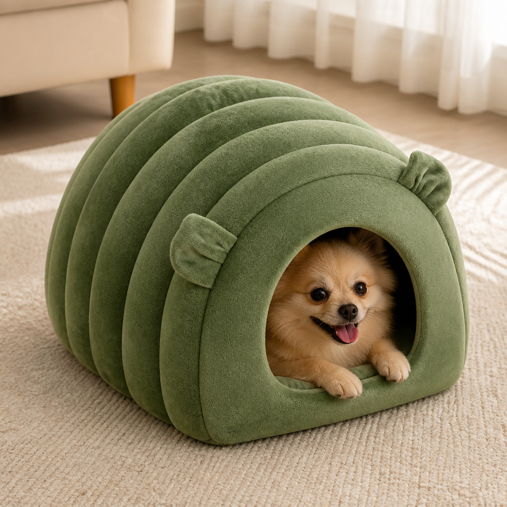 DogBedHouse Arctic Cashmere Half-Enclosed Cat Bed (Removable Cushion)