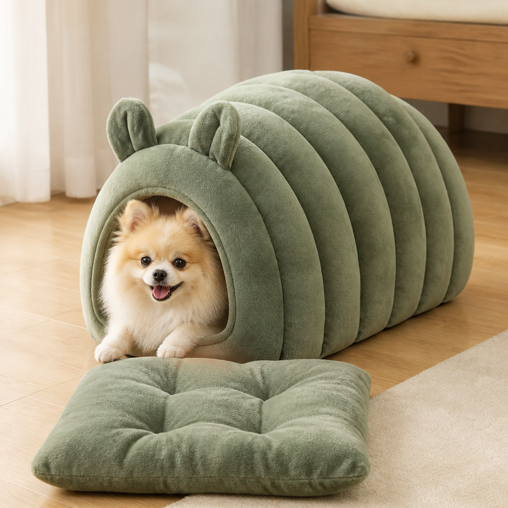 DogBedHouse Arctic Cashmere Half-Enclosed Cat Bed (Removable Washable Cushion)