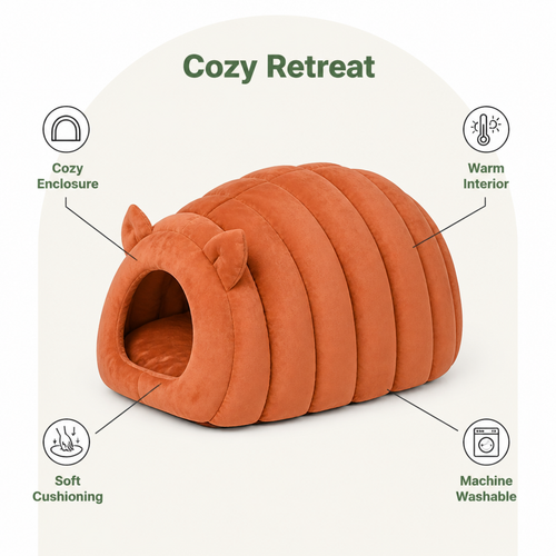 DogBedHouse Arctic Cashmere Half-Enclosed Cat Bed (Removable Washable Cushion)