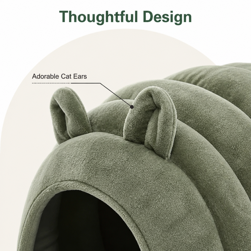 DogBedHouse Arctic Cashmere Half-Enclosed Cat Bed (Removable Washable Cushion)