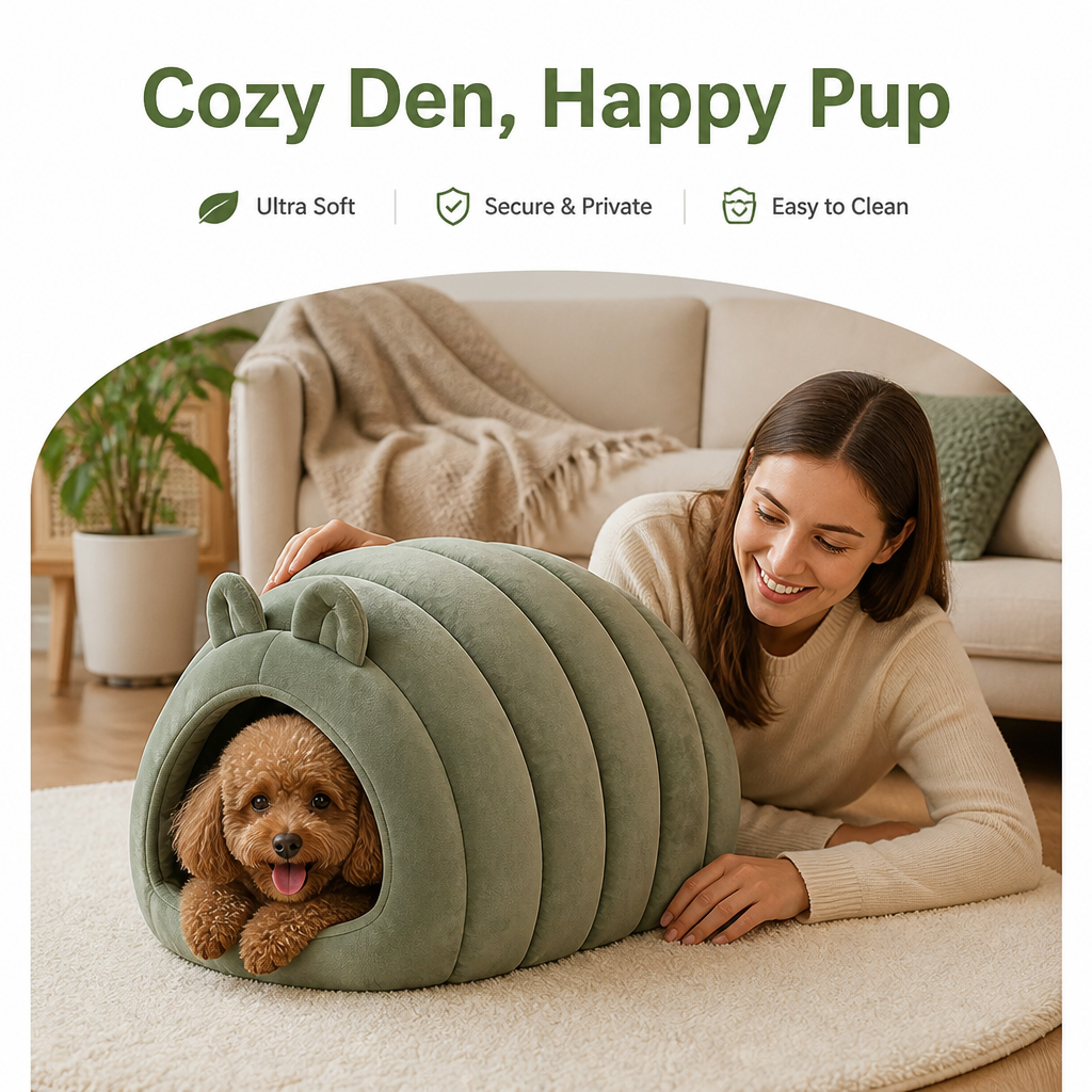 DogBedHouse Arctic Cashmere Half-Enclosed Cat Bed (Removable Washable Cushion)