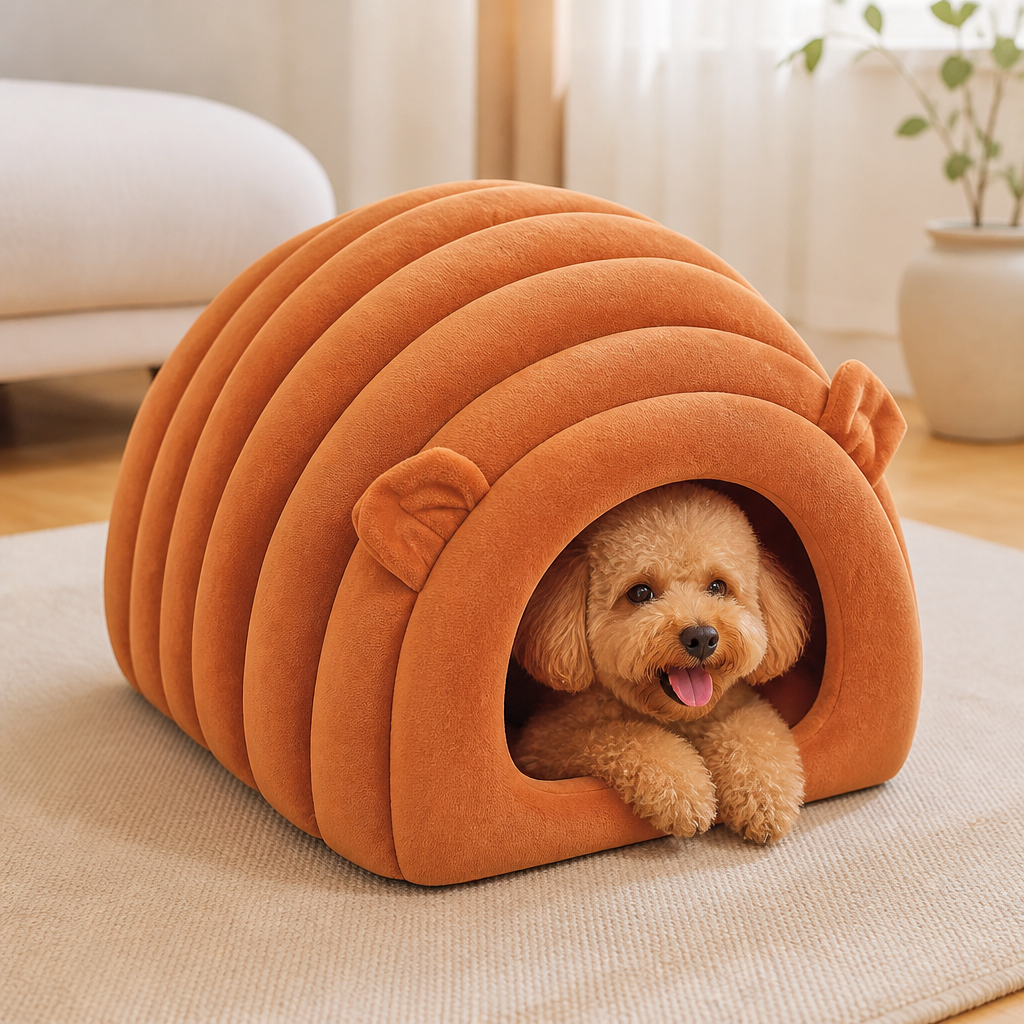 DogBedHouse Arctic Cashmere Half-Enclosed Cat Bed (Removable Washable Cushion)