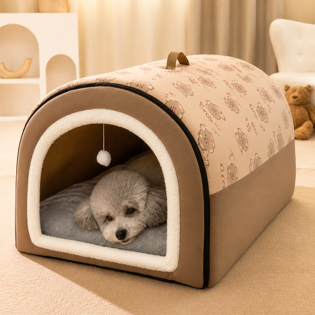 DogBedHouse Arctic Velvet Winter Warm Dog House (Removable Cover)