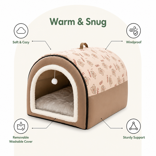 DogBedHouse Arctic Velvet Winter Warm Dog House (Removable Cover)