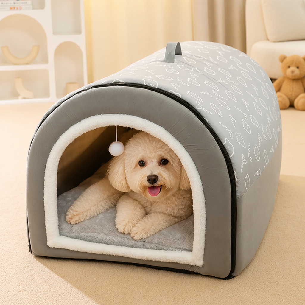 DogBedHouse Arctic Velvet Winter Warm Dog House (Removable Cover)