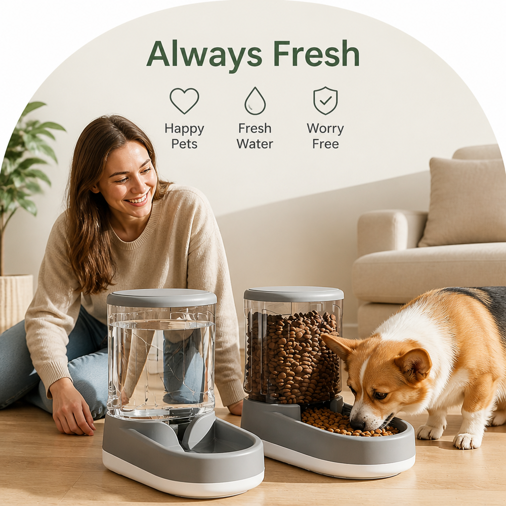 DogBedHouse Automatic Continuous Flow Water Fountain & Feeder