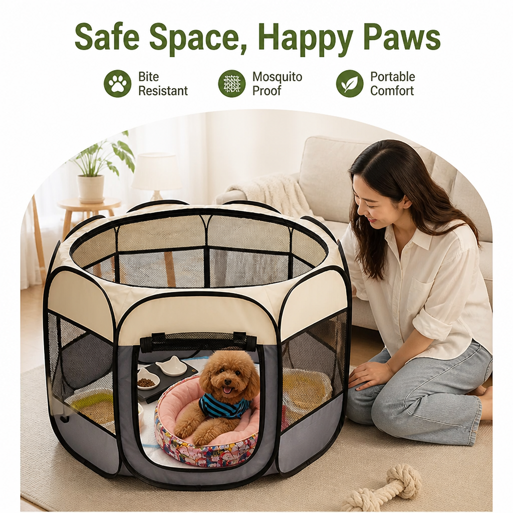 DogBedHouse Bite-Resistant Oxford & Mosquito-Proof Playpen Tent (Foldable)