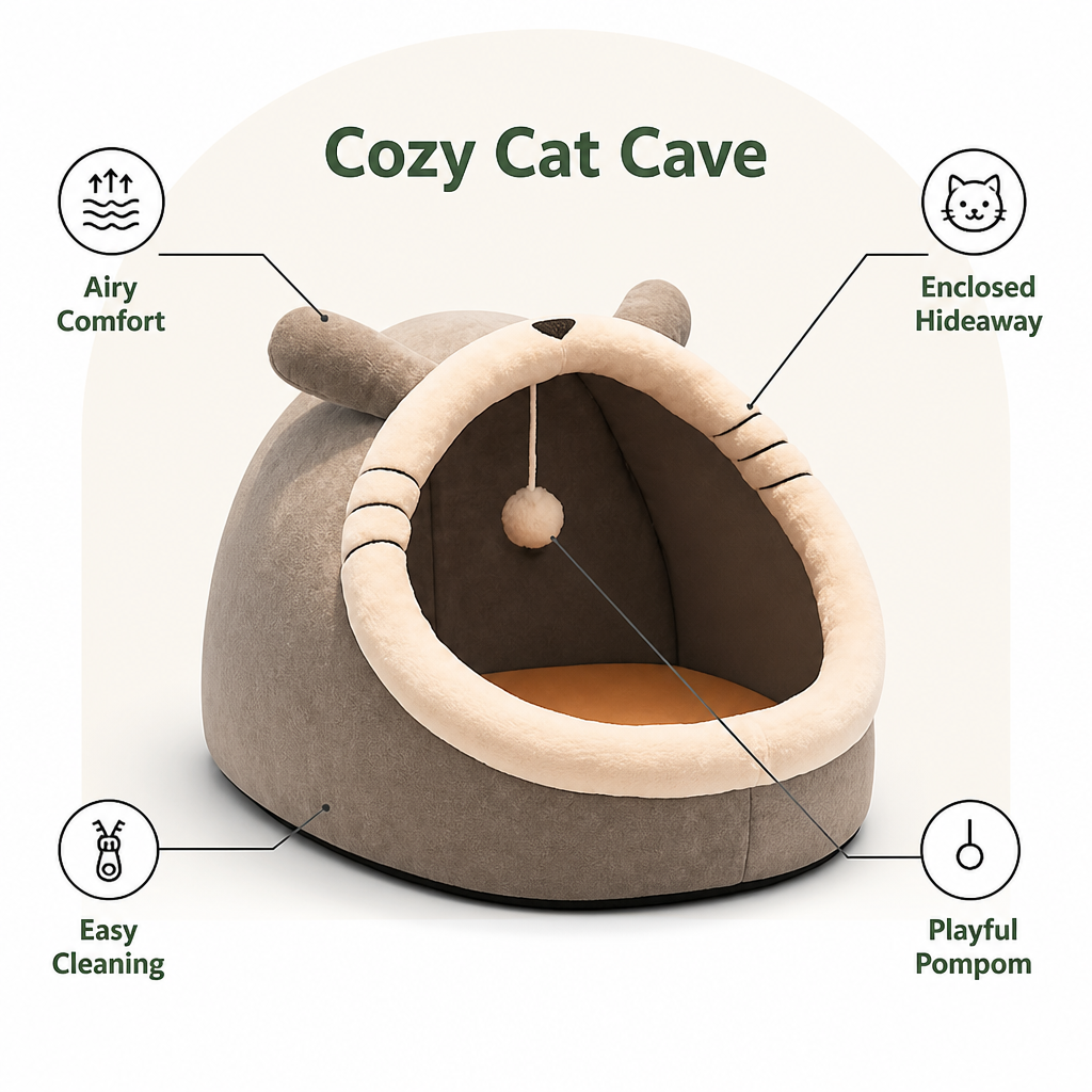 DogBedHouse Breathable High-Rebound & Detachable Washable Cat Cave Bed