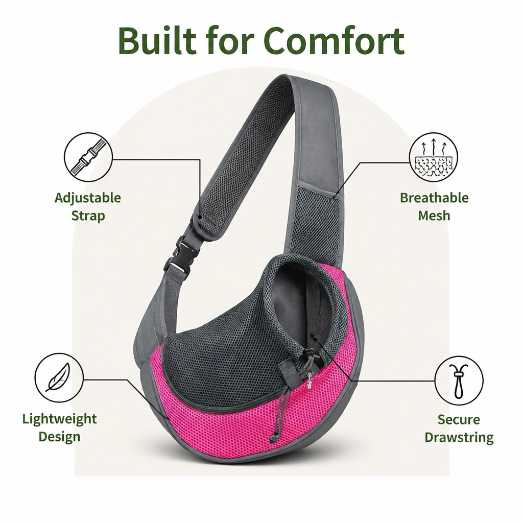 DogBedHouse Breathable Mesh & Adjustable Cross-Body Travel Carrier