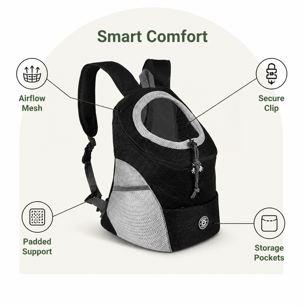 DogBedHouse Breathable Mesh & Ergonomic Padded Dog Carrier Backpack (Removable Base)