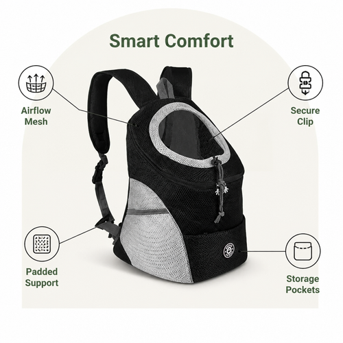 DogBedHouse Breathable Mesh & Ergonomic Padded Dog Carrier Backpack (Removable Base)