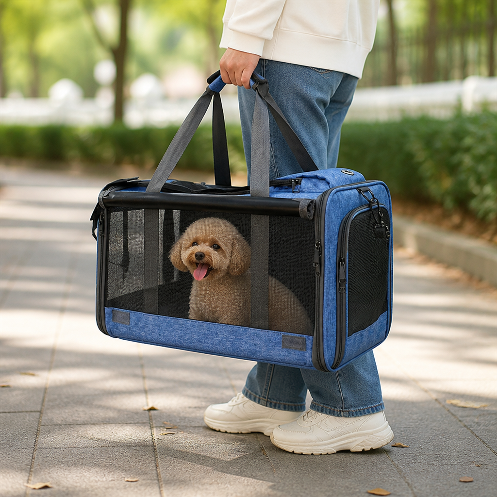 DogBedHouse Breathable Mesh & Foldable Airline-Approved Travel Carrier