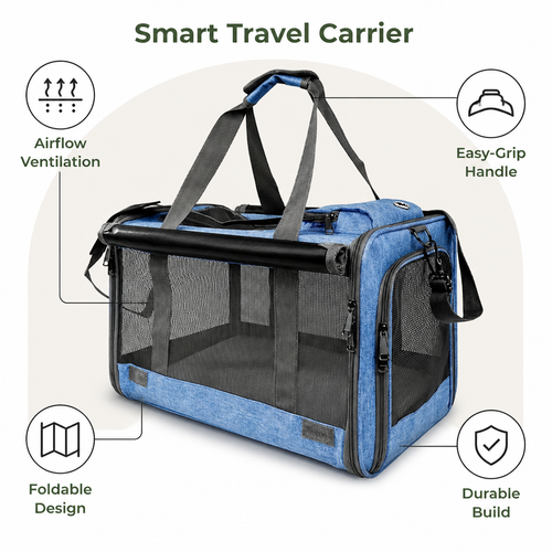 DogBedHouse Breathable Mesh & Foldable Airline-Approved Travel Carrier