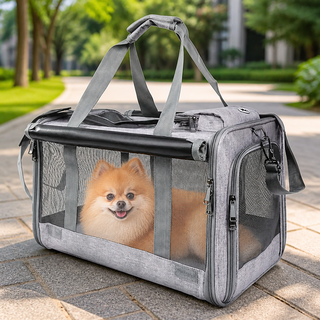 DogBedHouse Breathable Mesh & Foldable Airline-Approved Travel Carrier