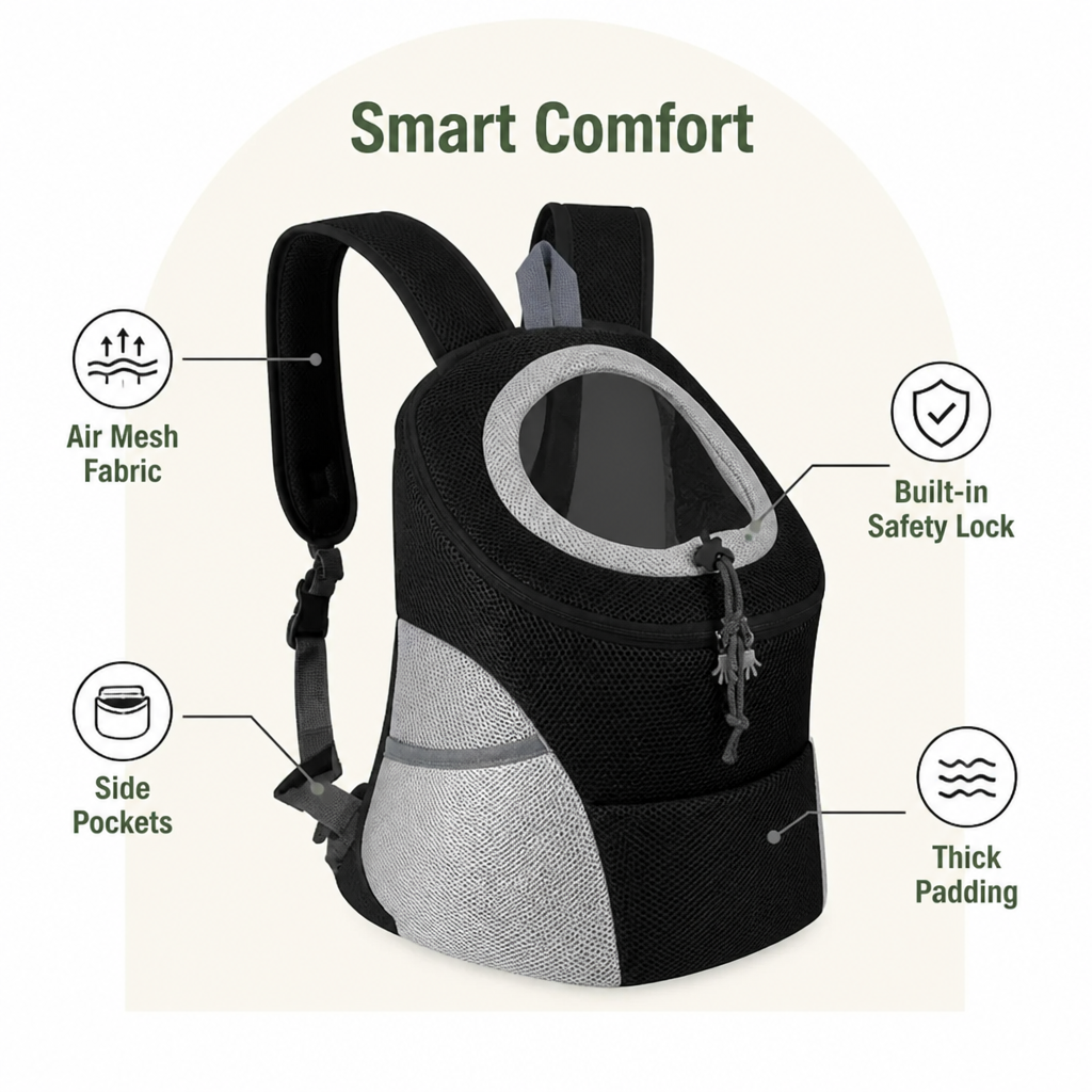 DogBedHouse Breathable Mesh & Padded Pet Backpack Carrier (Front/Back Convertible)