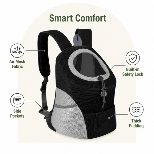 DogBedHouse Breathable Mesh & Padded Pet Backpack Carrier (Front/Back Convertible)