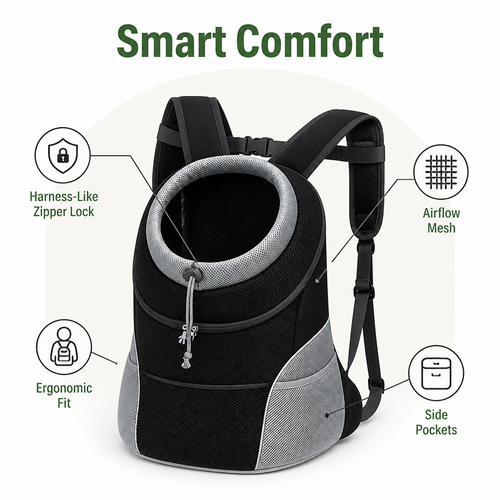 DogBedHouse Breathable Mesh & Security Zipper Backpack Carrier (Front-Opening)