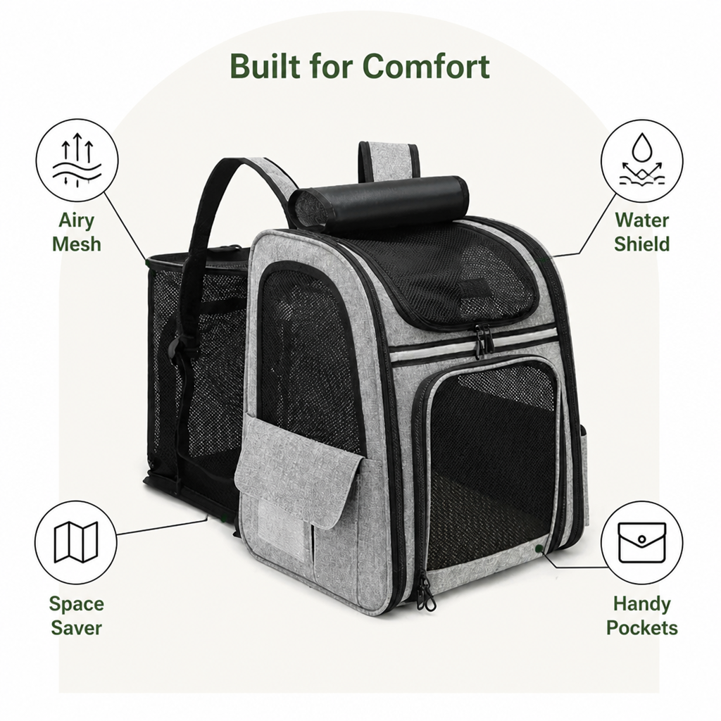 DogBedHouse Breathable Mesh & Water-Repellent Pet Backpack Carrier (Collapsible)