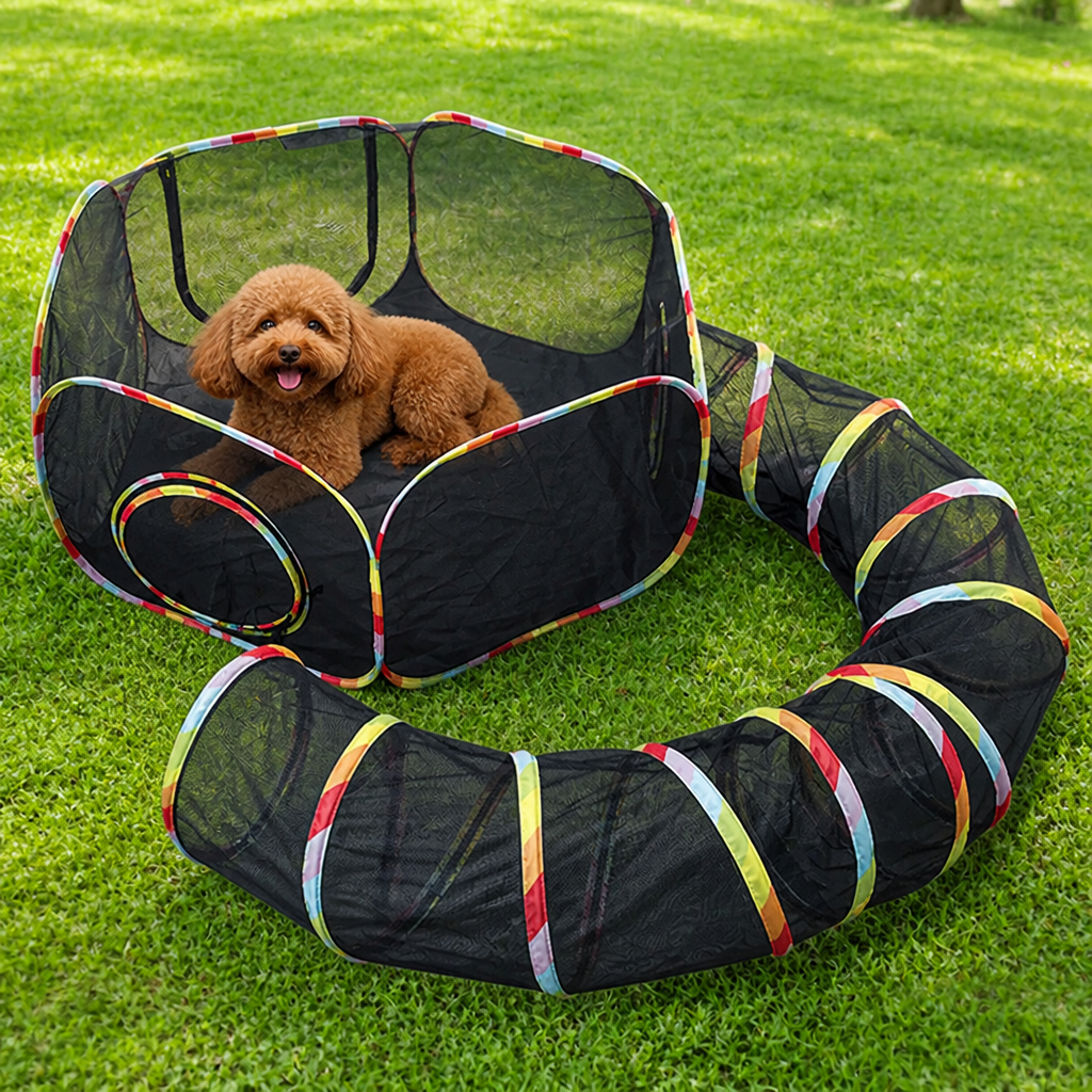 DogBedHouse Breathable Mesh & Waterproof Cat Playpen (Pop-Up Tent & Tunnel)
