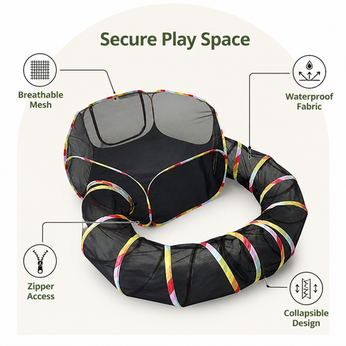 DogBedHouse Breathable Mesh & Waterproof Cat Playpen (Pop-Up Tent & Tunnel)
