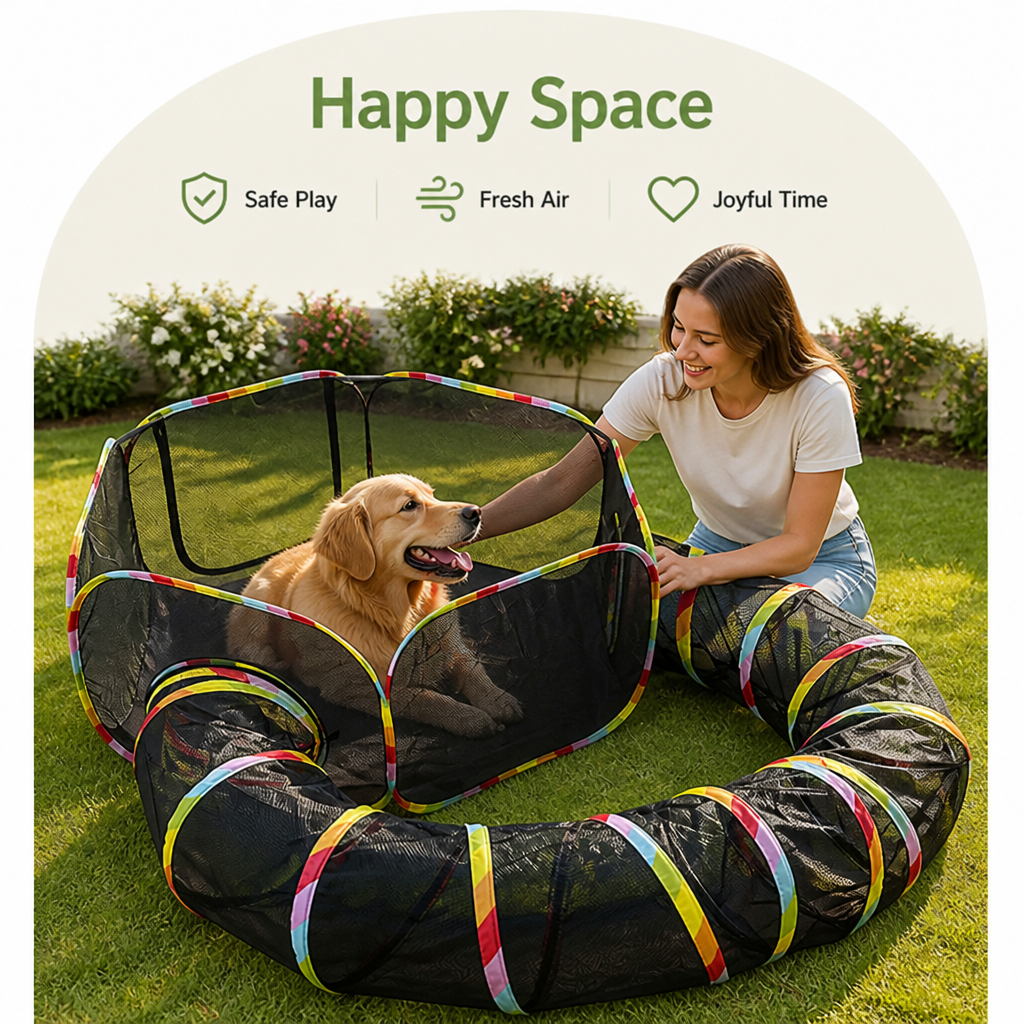 DogBedHouse Breathable Mesh & Waterproof Cat Playpen (Pop-Up Tent & Tunnel)