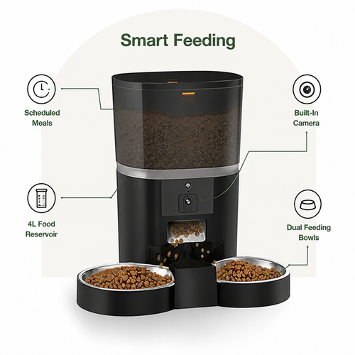 DogBedHouse Built-In Camera & Portion-Control Automatic Feeder (4L)
