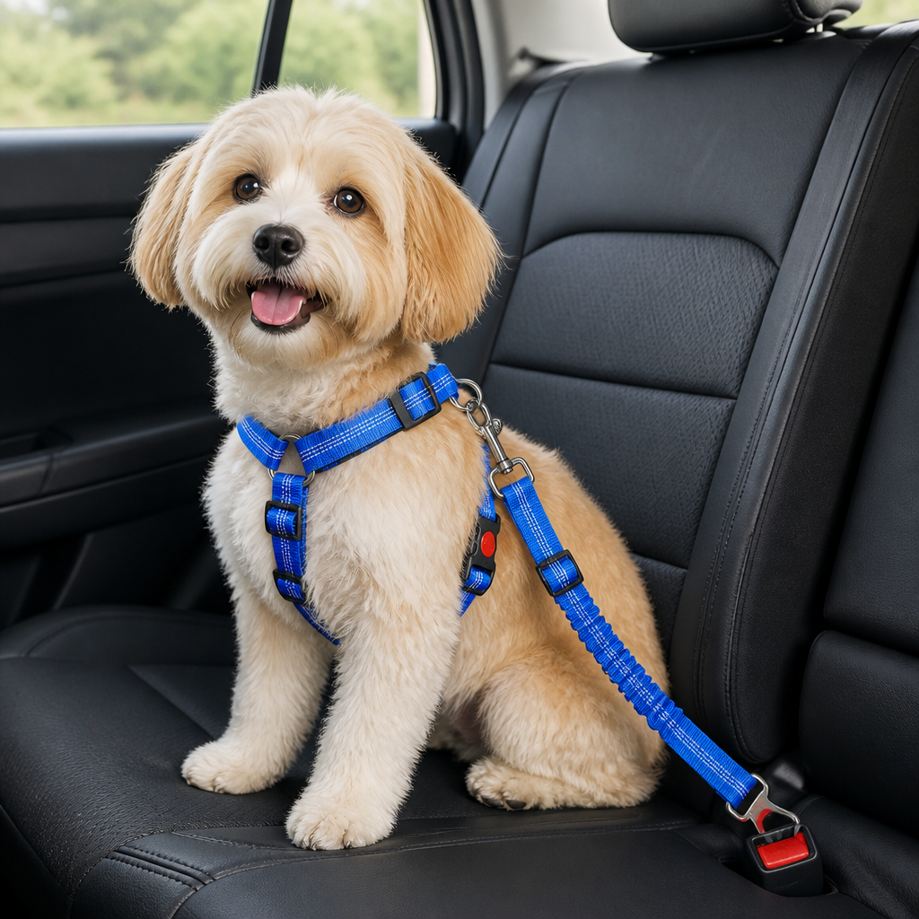 DogBedHouse Bungee Shock-Absorbing & Reflective Car Seat Leash (For Small-Medium Dogs)