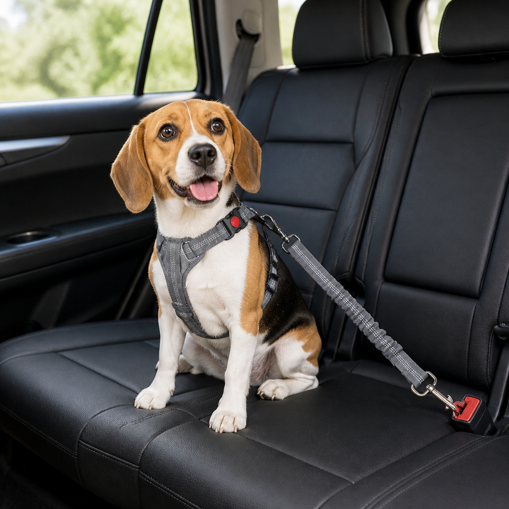 DogBedHouse Bungee Shock-Absorbing & Reflective Car Seat Leash (For Small-Medium Dogs)