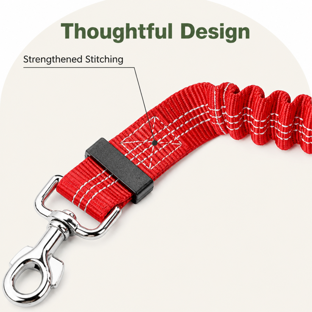 DogBedHouse Bungee Shock-Absorbing & Reflective Car Seat Leash (For Small-Medium Dogs)