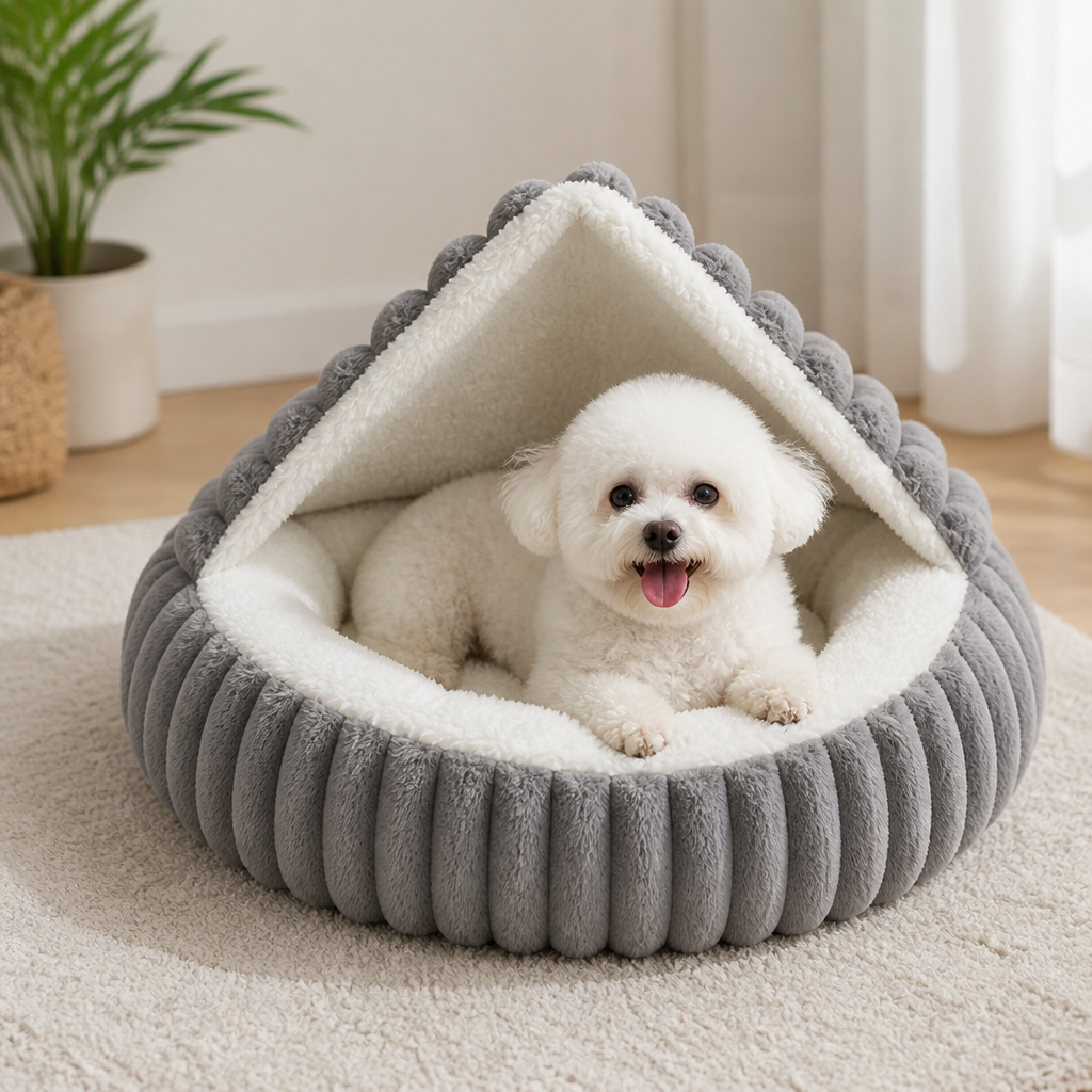 DogBedHouse Calming Hooded & Non-Slip Pet Bed (For Cats & Small Dogs)