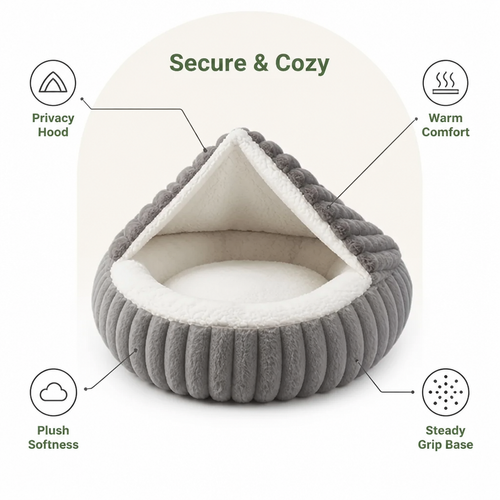 DogBedHouse Calming Hooded & Non-Slip Pet Bed (For Cats & Small Dogs)
