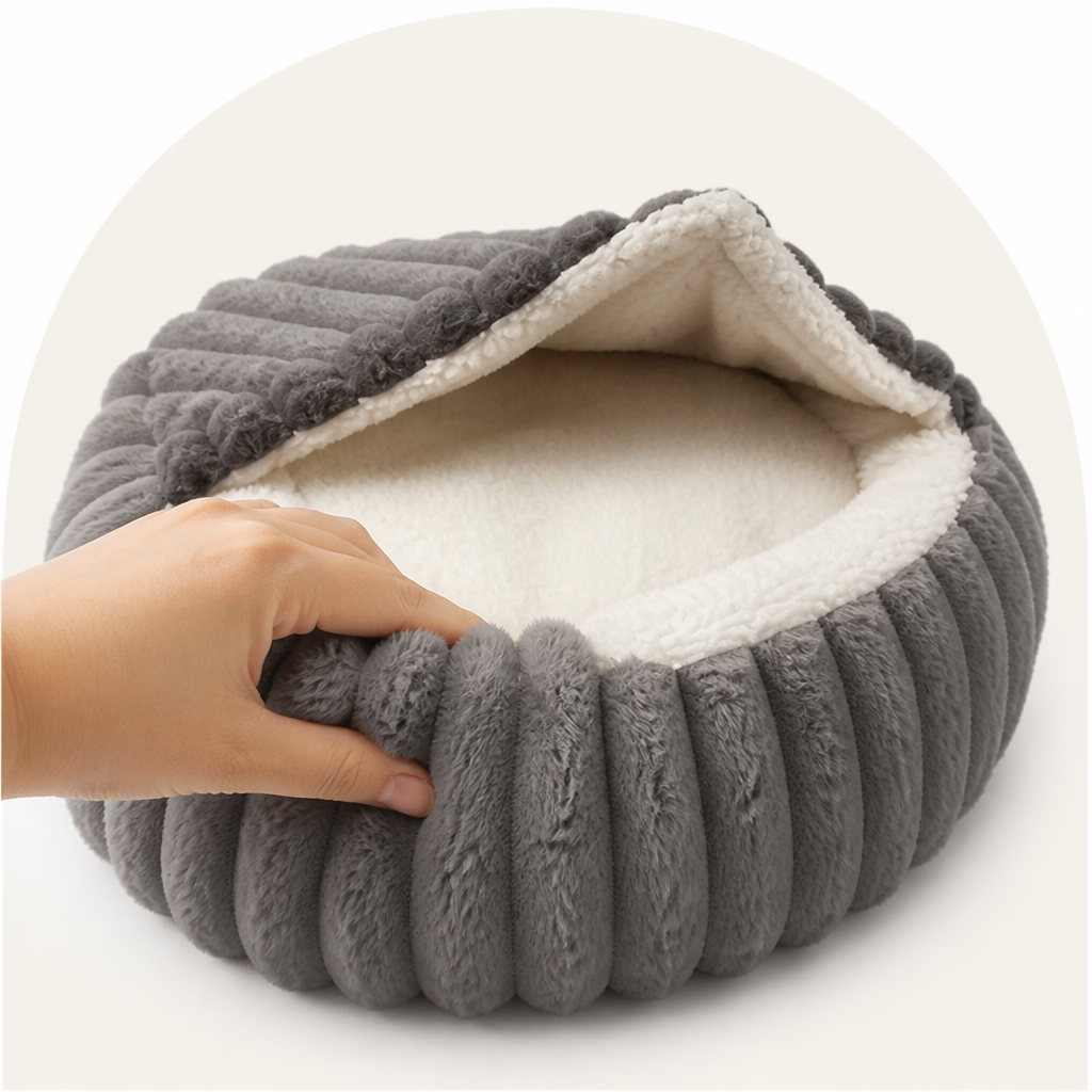 DogBedHouse Calming Hooded & Non-Slip Pet Bed (For Cats & Small Dogs)