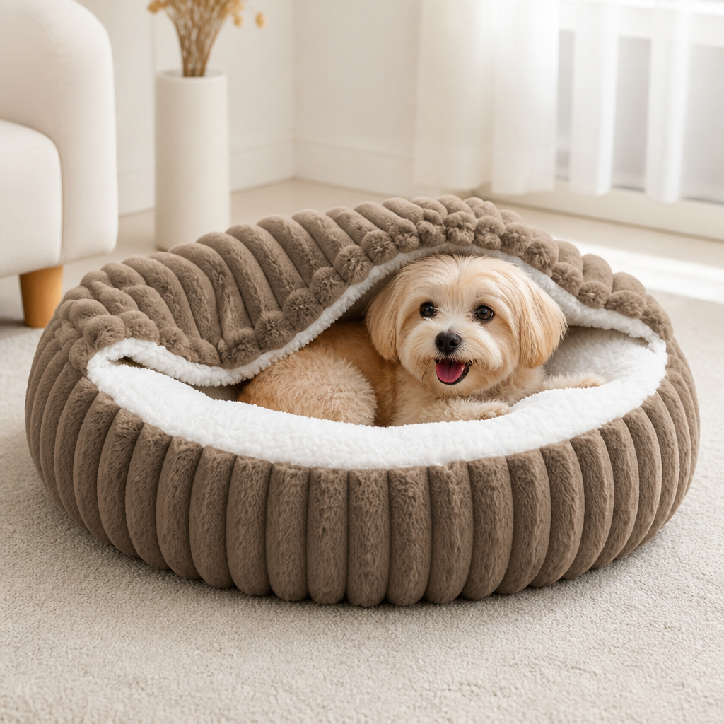 DogBedHouse Calming Hooded & Non-Slip Pet Bed (For Cats & Small Dogs)
