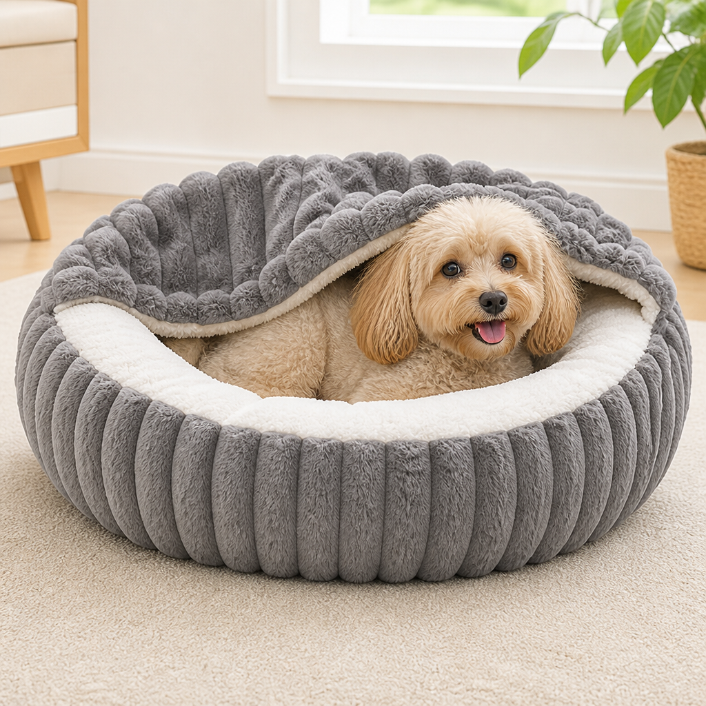 DogBedHouse Calming Hooded & Non-Slip Pet Bed (For Cats & Small Dogs)