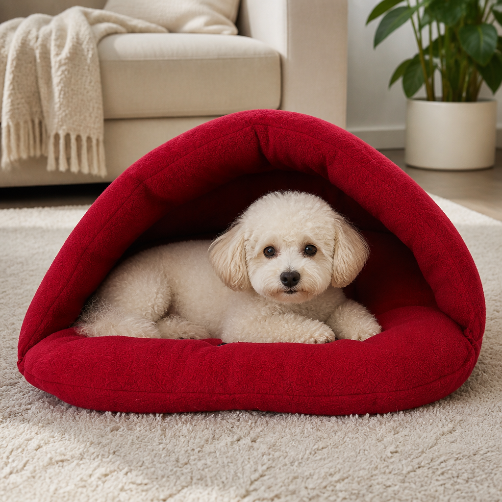 DogBedHouse Calming Plush Fleece Pet Cave Bed