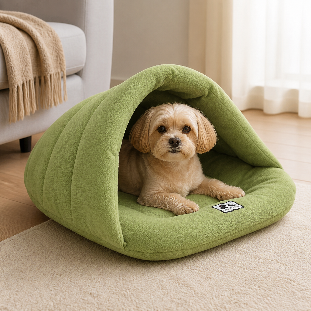 DogBedHouse Calming Plush Fleece Pet Cave Bed