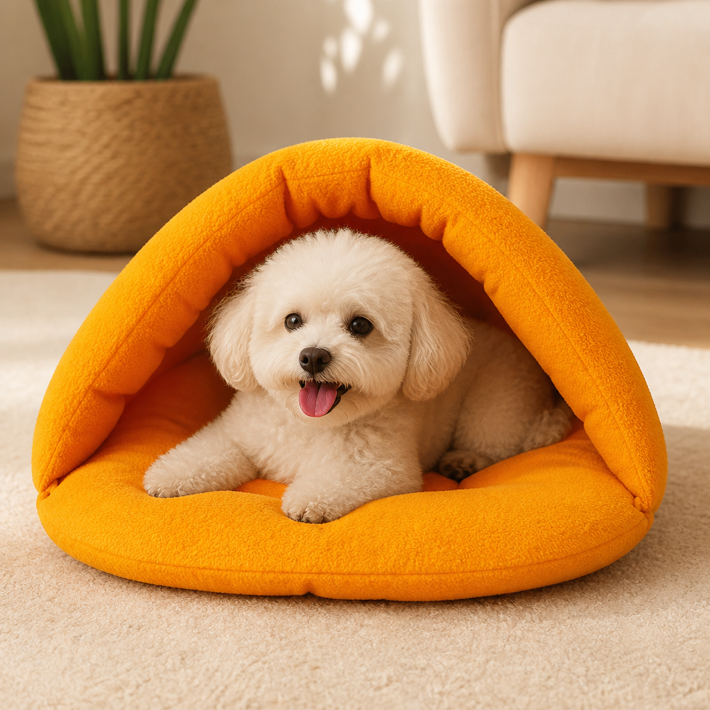 DogBedHouse Calming Plush Fleece Pet Cave Bed