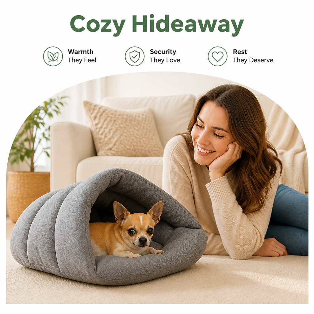 DogBedHouse Calming Plush Fleece Pet Cave Bed