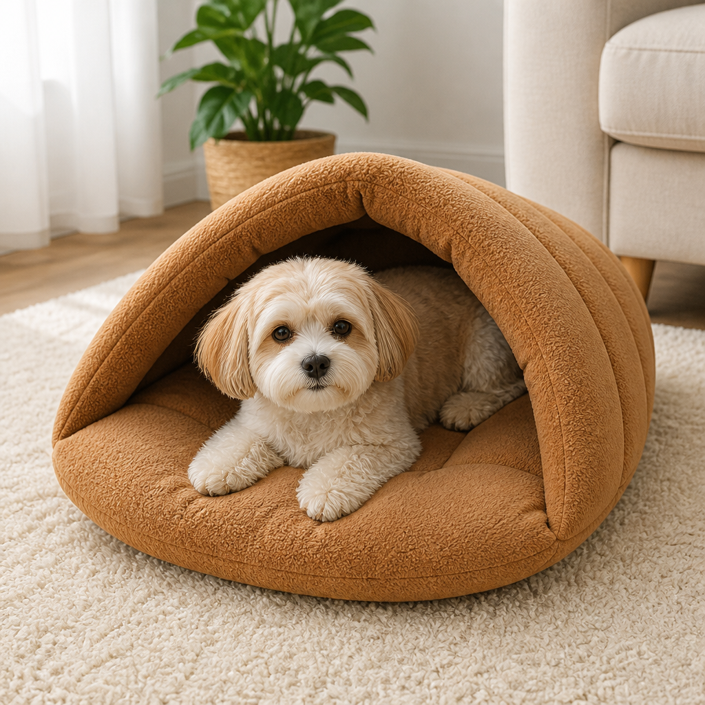 DogBedHouse Calming Plush Fleece Pet Cave Bed