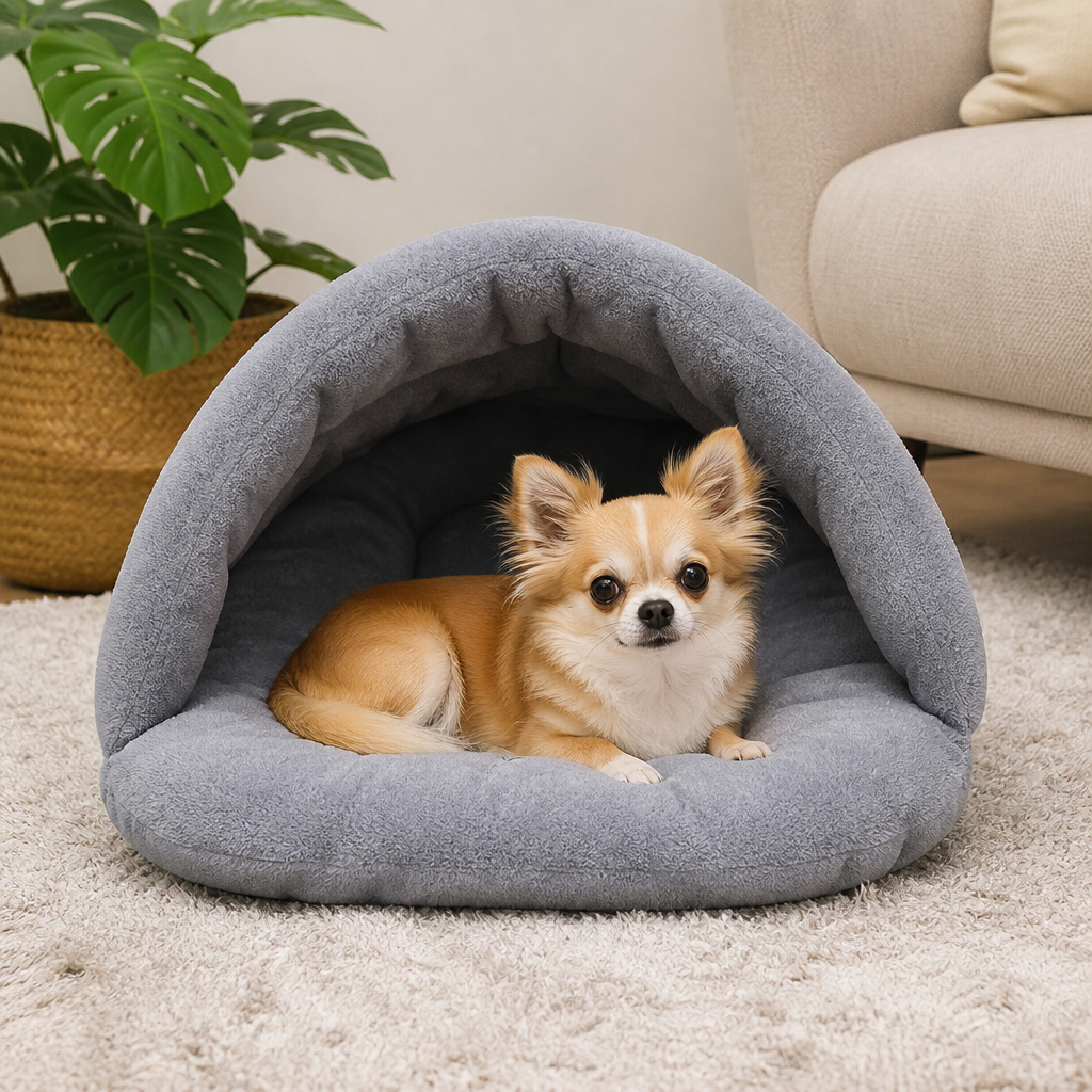DogBedHouse Calming Plush Fleece Pet Cave Bed