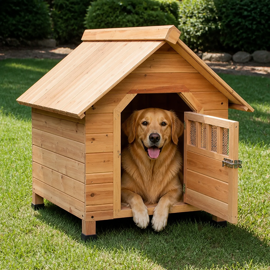 DogBedHouse Cedar Wood & Rainproof Pet House (Indoor/Outdoor)