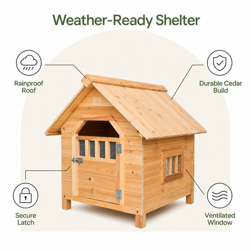 DogBedHouse Cedar Wood & Rainproof Pet House (Indoor/Outdoor)