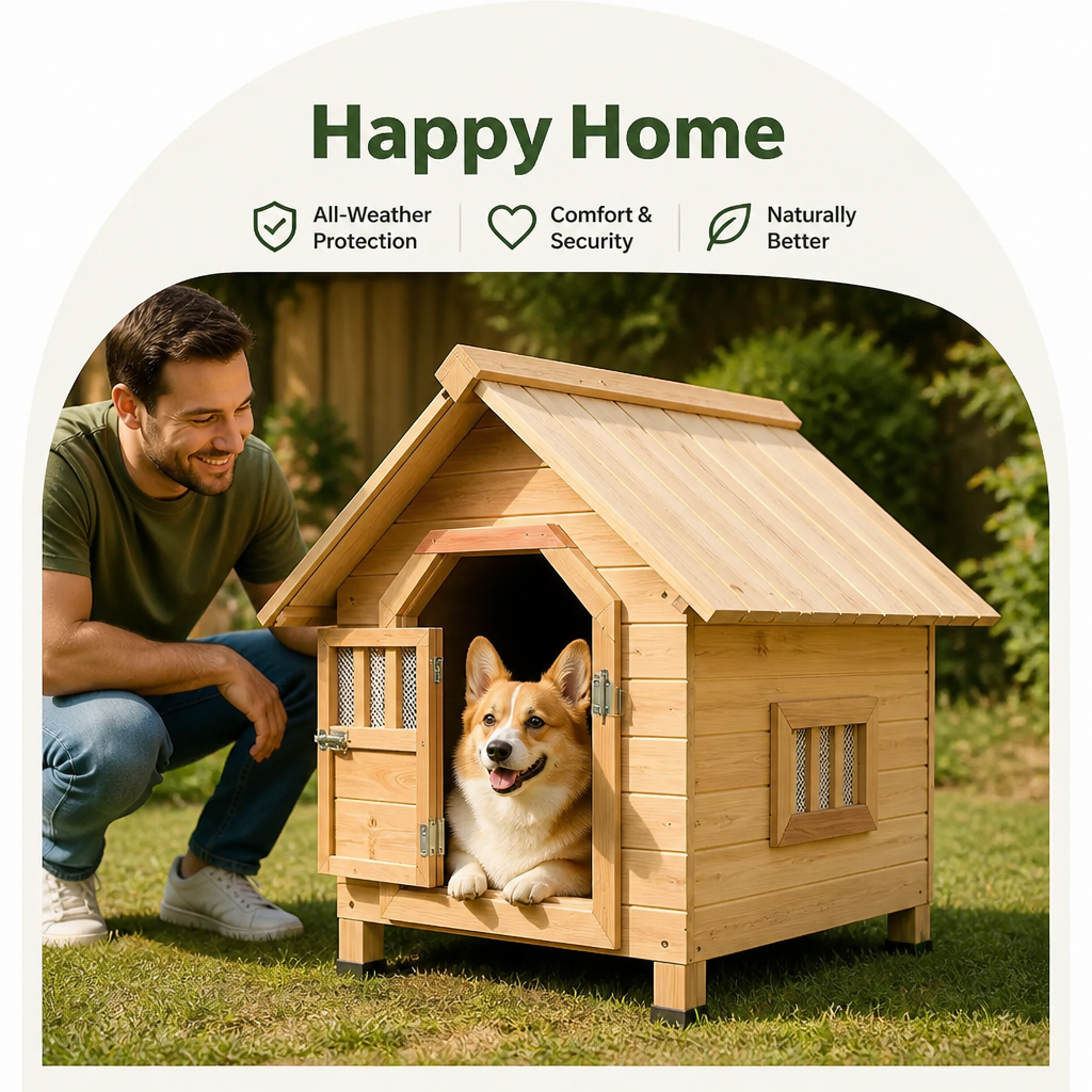 DogBedHouse Cedar Wood & Rainproof Pet House (Indoor/Outdoor)