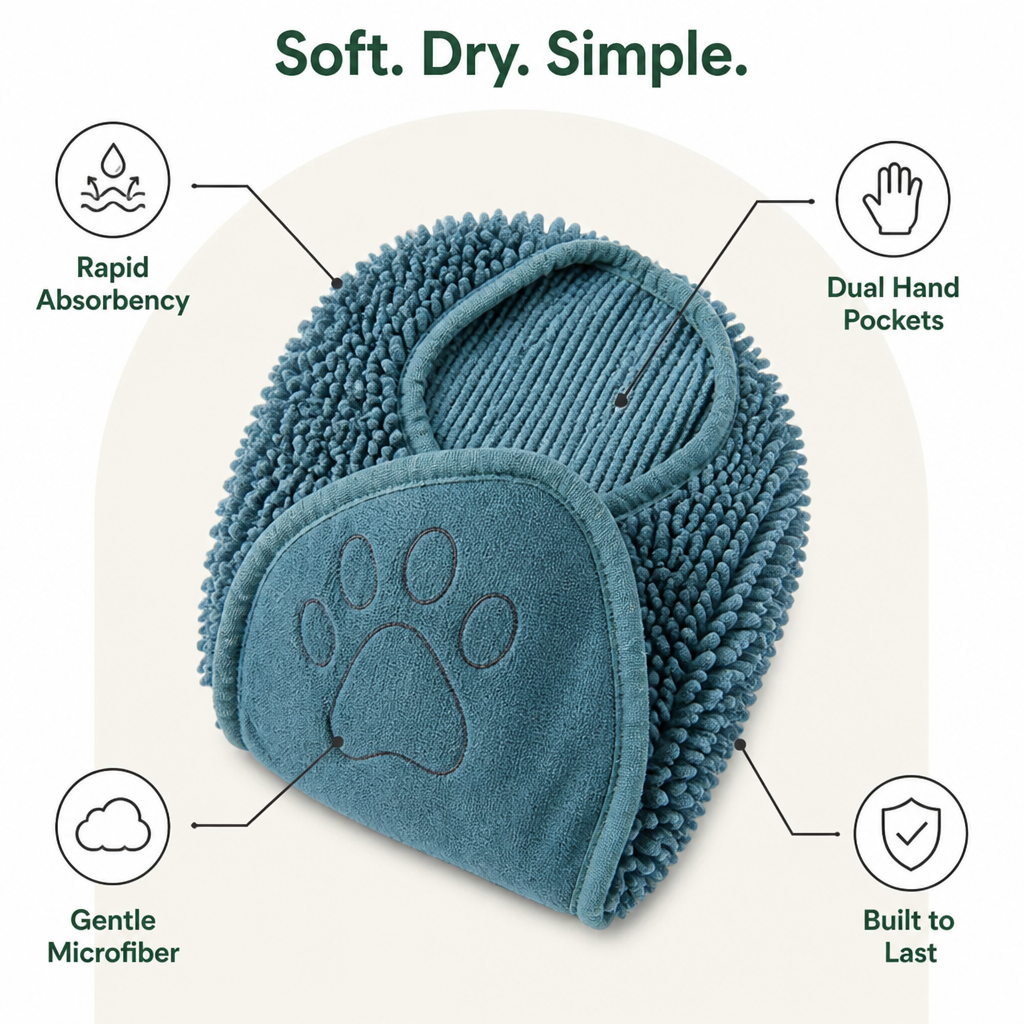 DogBedHouse Chenille Microfiber Quick-Drying Pet Bath Towel (Double Hand Pockets)